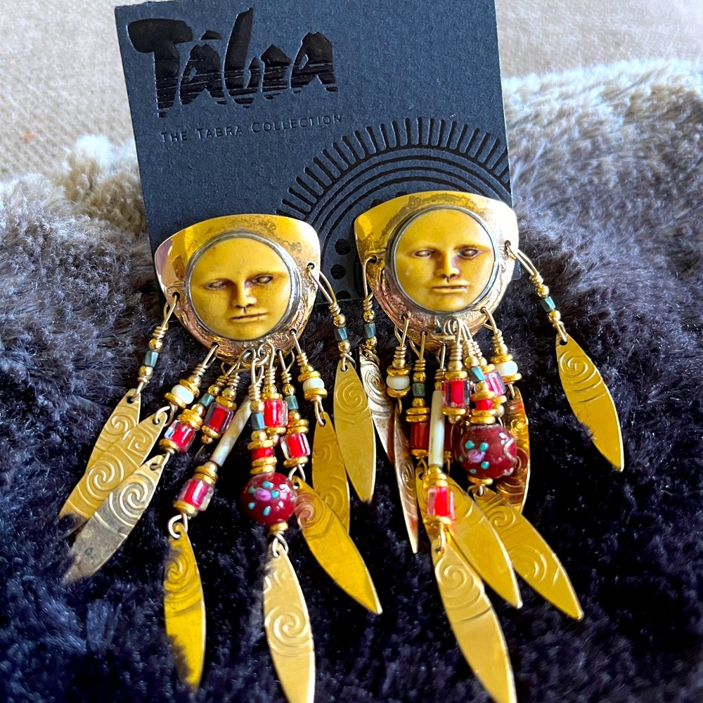 Vintage Tabra 14k Gold Filled Gypsy Wild Exotic Moonface Amethyst Earrings